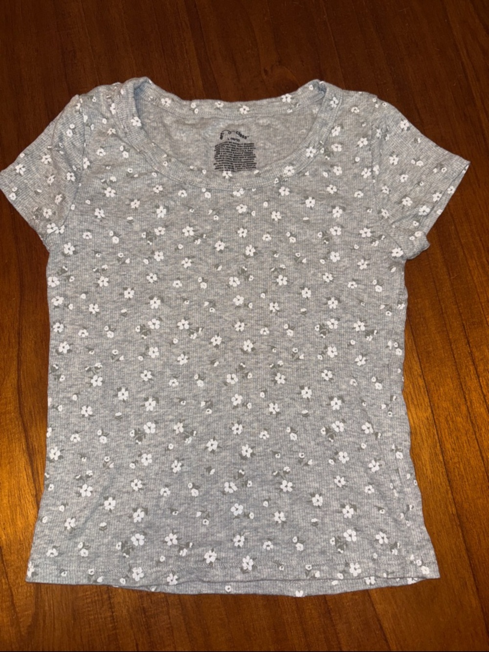 Gray Floral Ribbed Short Sleeve Tee